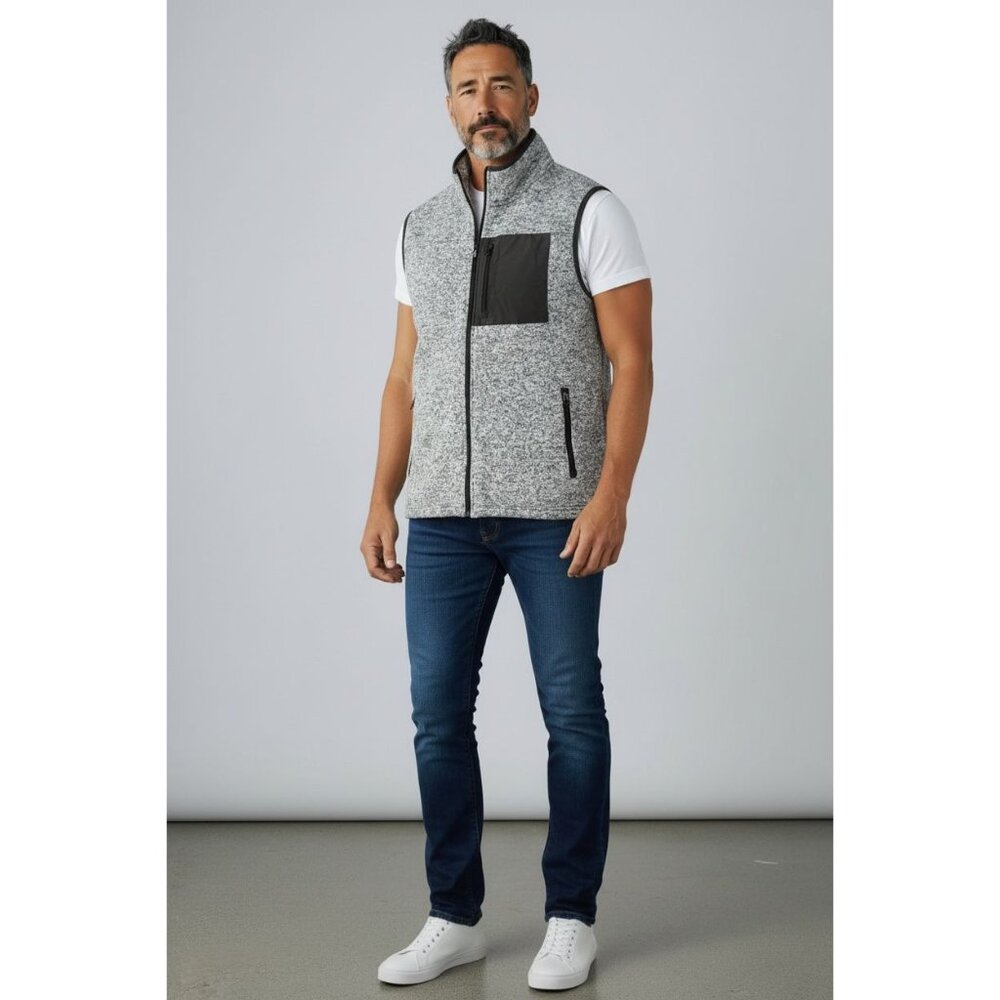 SONOMA Mens Sweater Fleece Vest SZ L Black Gray Sleeveless Zip Supersoft Jacket